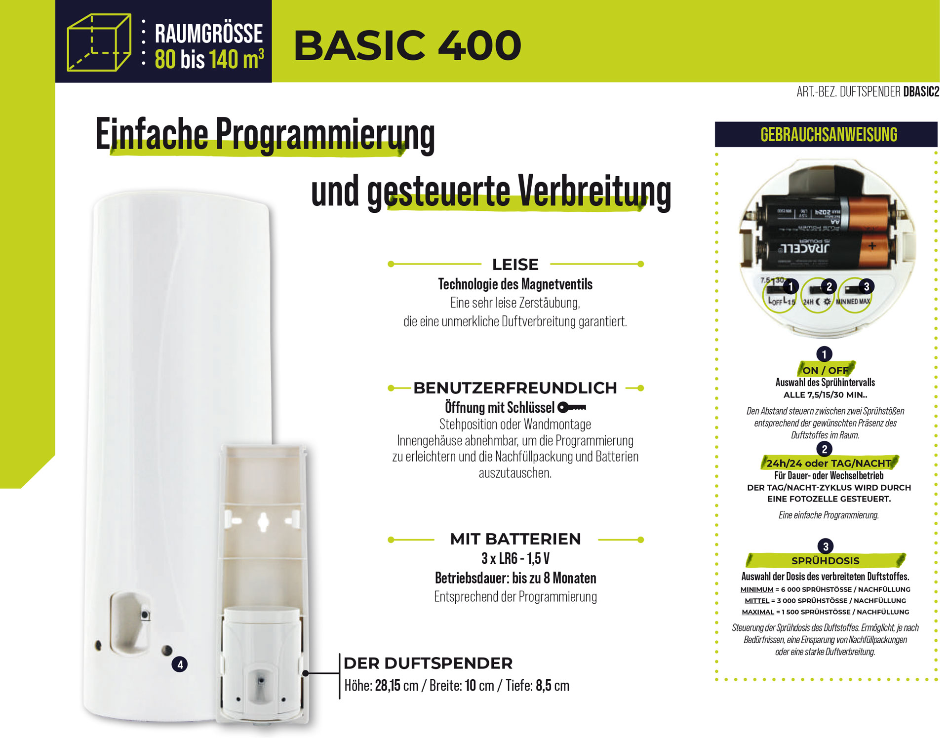 Automatischer Lufterfrischer / Duftspender / Insektenvernichter Basic 400  Prodifa kaufen bei Seelos Hygiene Shop